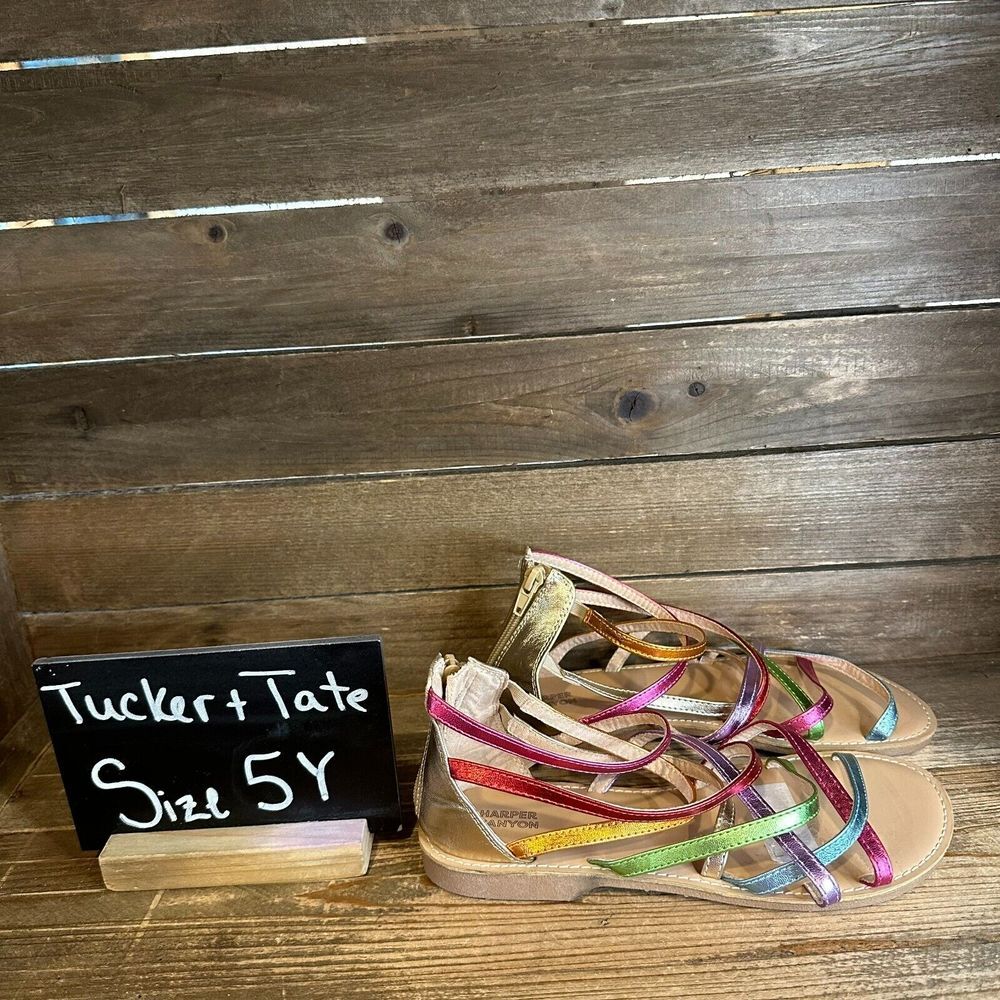 New Girls Harper Canyon Rainbow Faux Leather Strappy Gladiator Sandals Size 5 Y